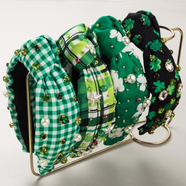 Headband_21da164b-e35c-4f34-b3a1-d79ea9366230 Vintage Green Plaid Flower Fabric Wide-Brimmed Headband Hairband Hair Accessary